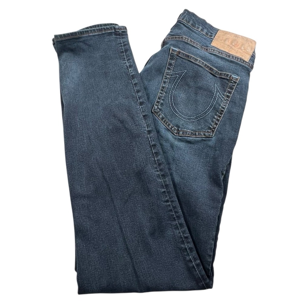 True Religion Mens 34X32 Geno Relaxed Slim Dark Wash Denim‎ Jeans